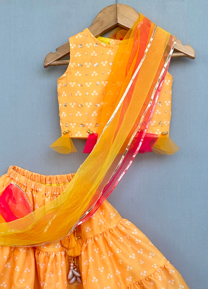 Yellow Bandhni Lehenga Set with attached dupatta
