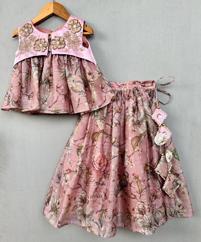 Embroidered Blush Pink Floral Lehenga Set