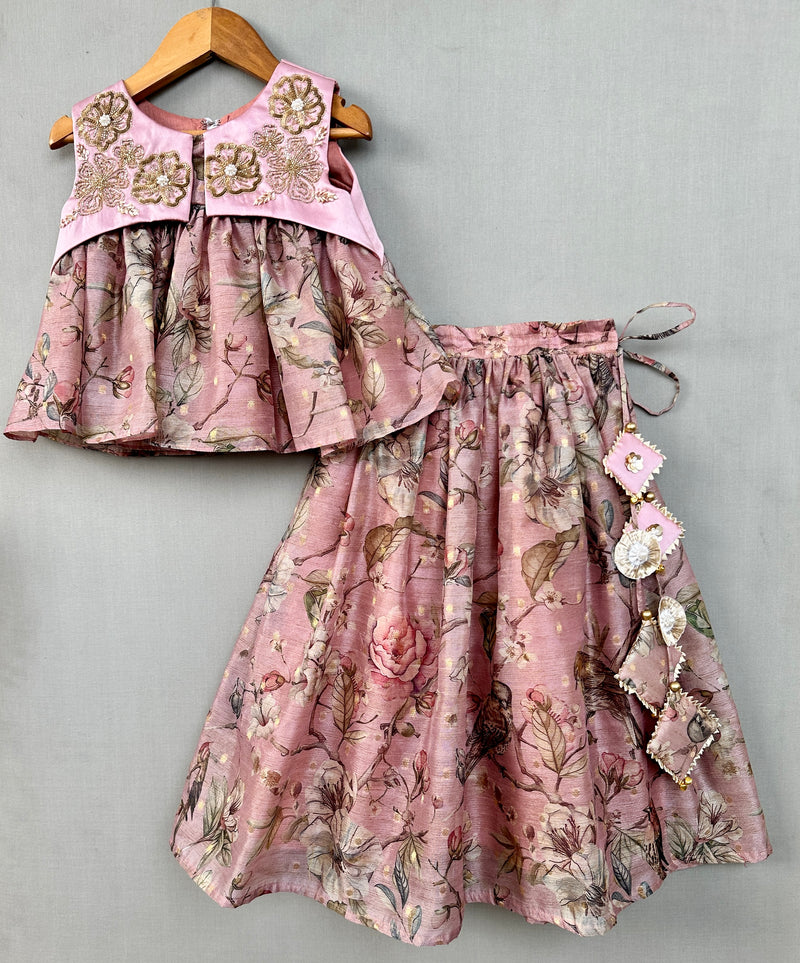 Embroidered Blush Pink Floral Lehenga Set