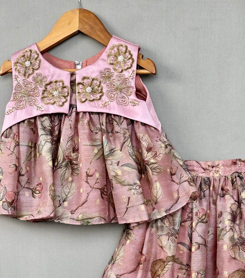 Embroidered Blush Pink Floral Lehenga Set