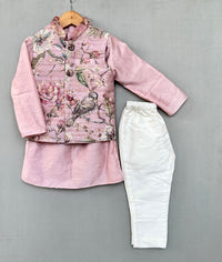 Pastel Pink Floral Nehru Jacket Set with Pants