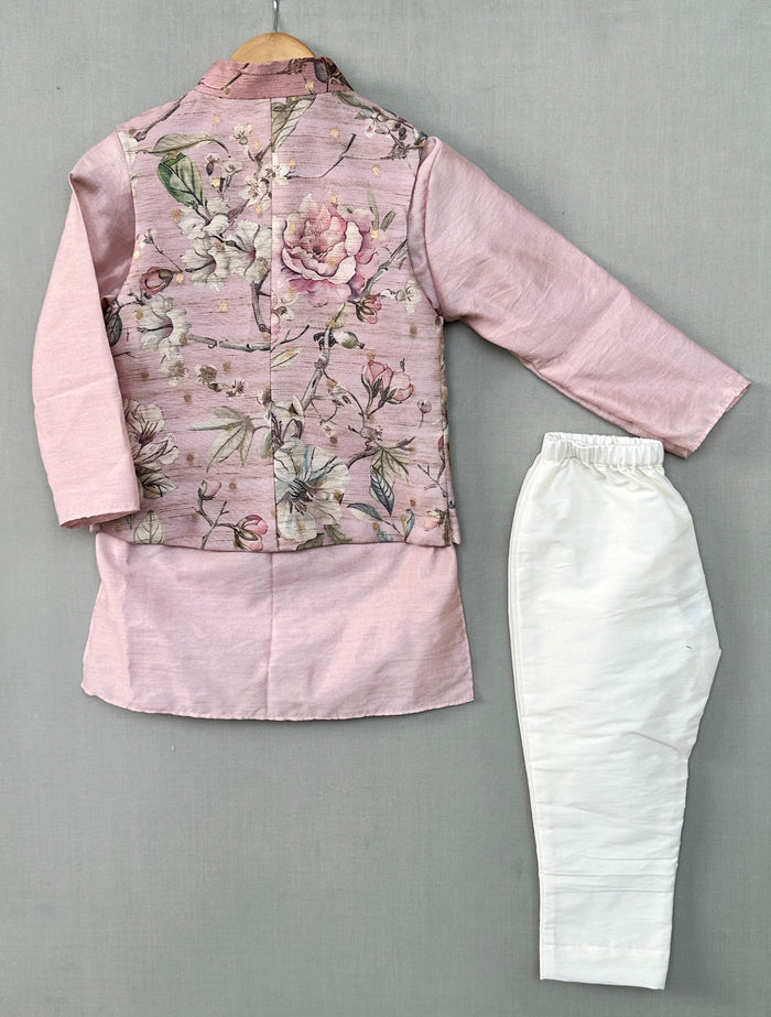 Pastel Pink Floral Nehru Jacket Set with Pants