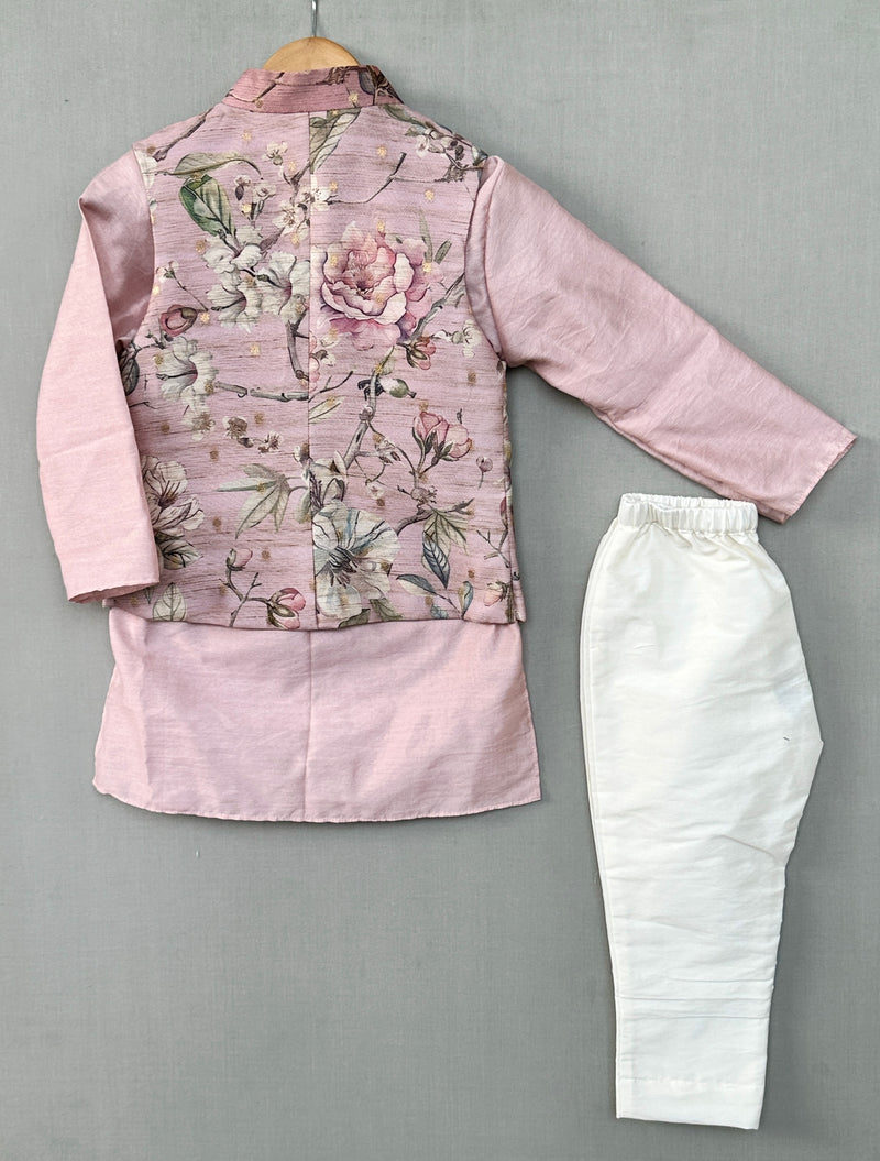 Pastel Pink Floral Nehru Jacket Set with Pants