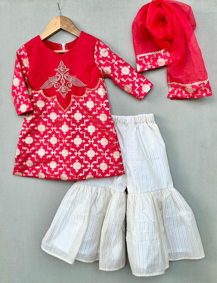 Embroidered Brocade Kurti with Patiala & Dupatta