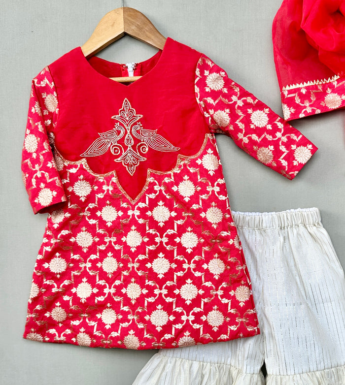Embroidered Brocade Kurti with Patiala & Dupatta
