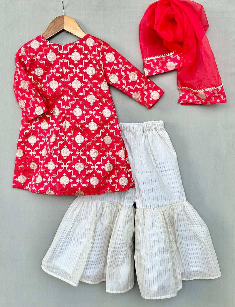 Embroidered Brocade Kurti with Patiala & Dupatta