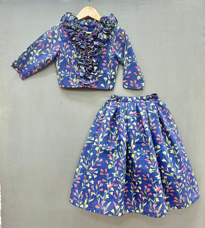 Blue Floral Co-ord Set with ruffles