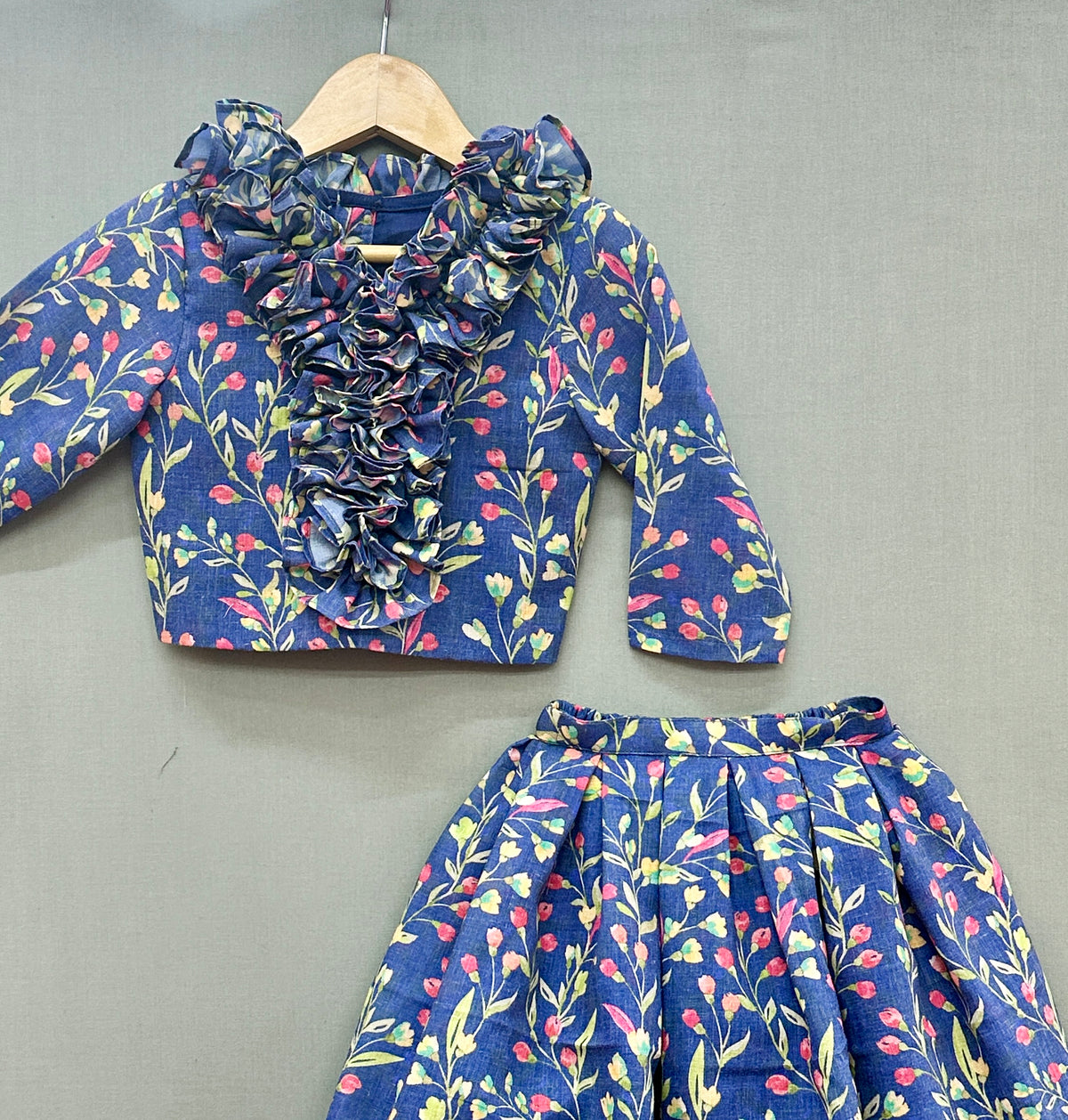 Blue Floral Co-ord Set with ruffles