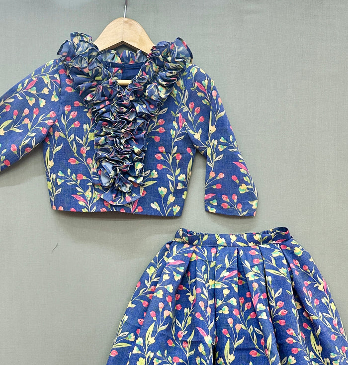 Blue Floral Co-ord Set with ruffles