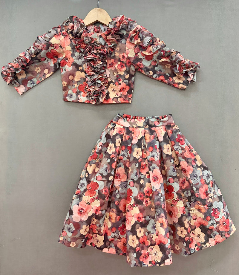 Multicolour Floral Co-ord Set with ruffles