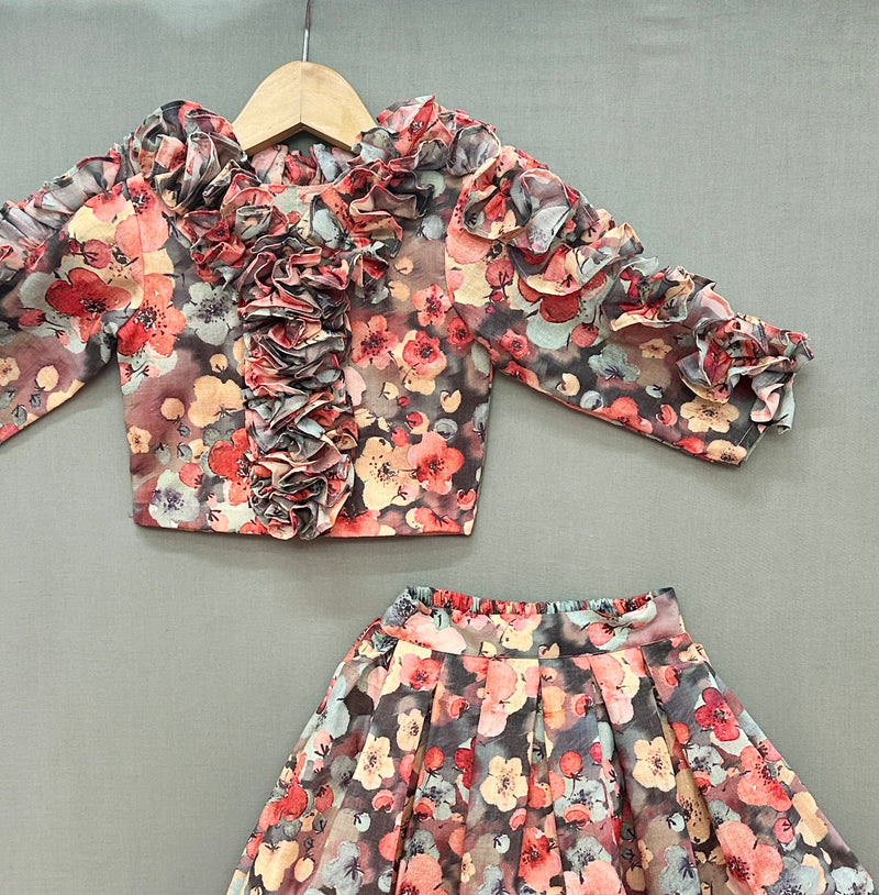 Multicolour Floral Co-ord Set with ruffles