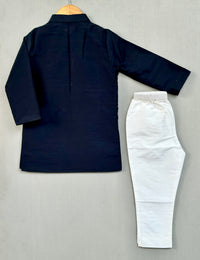 Black Kurta with Printed Attached Jacket and Pant