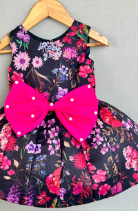 Signature Flaired Dress in Black Floral Organza Print