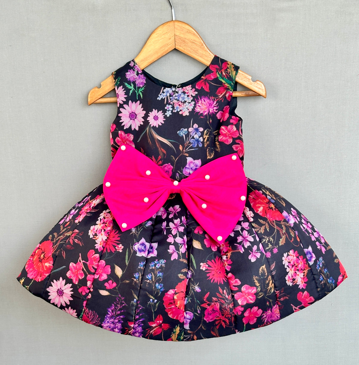 Signature Flaired Dress in Black Floral Organza Print