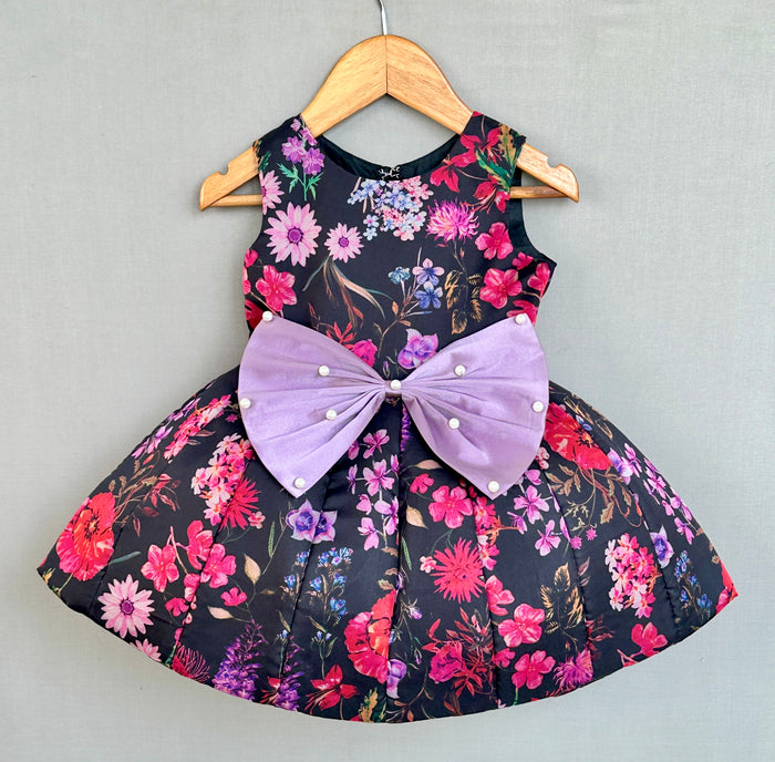 Signature Flaired Dress in Black Floral Organza Print