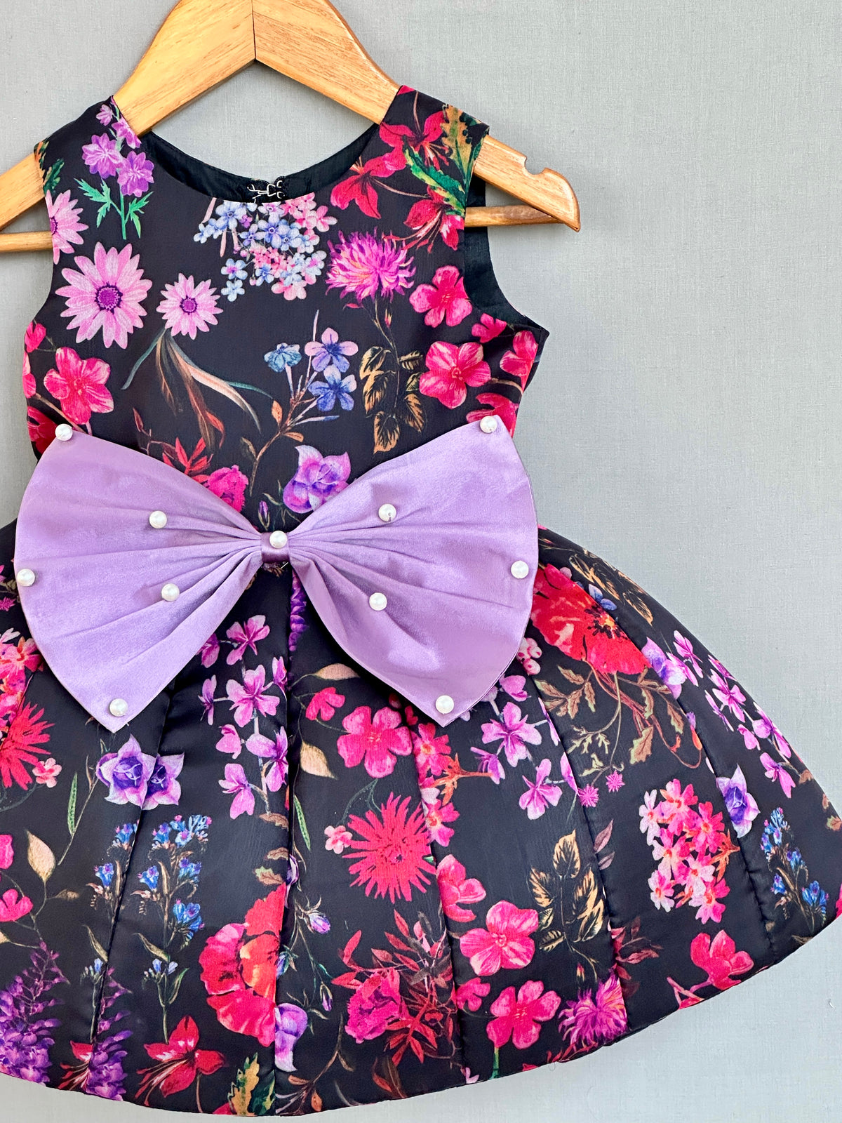 Signature Flaired Dress in Black Floral Organza Print