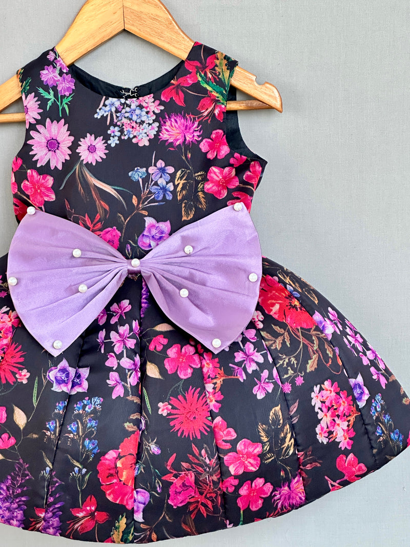 Signature Flaired Dress in Black Floral Organza Print