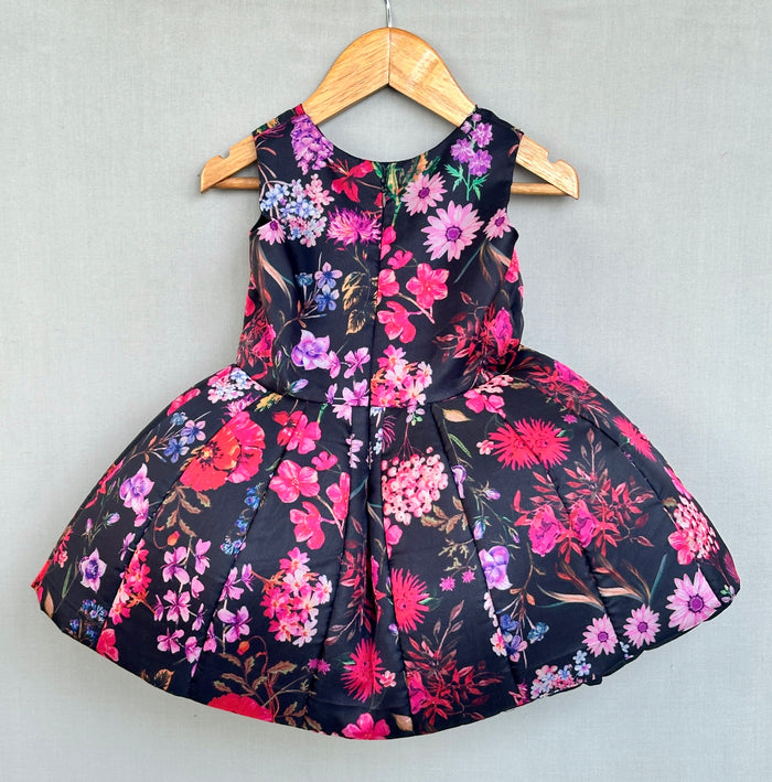 Signature Flaired Dress in Black Floral Organza Print