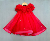 Red Organza Dress with Flowers