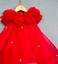 Red Organza Dress with Flowers