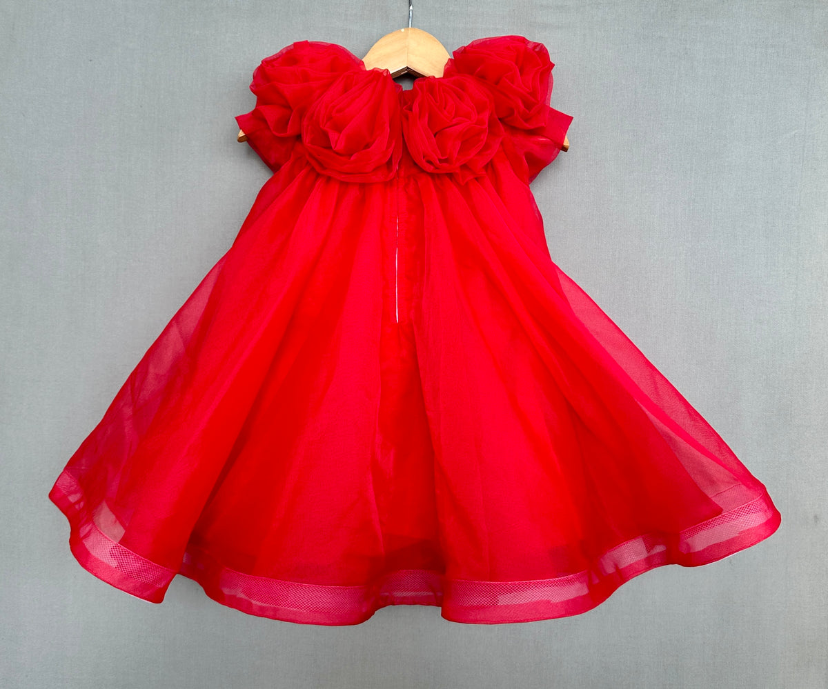 Red Organza Dress with Flowers