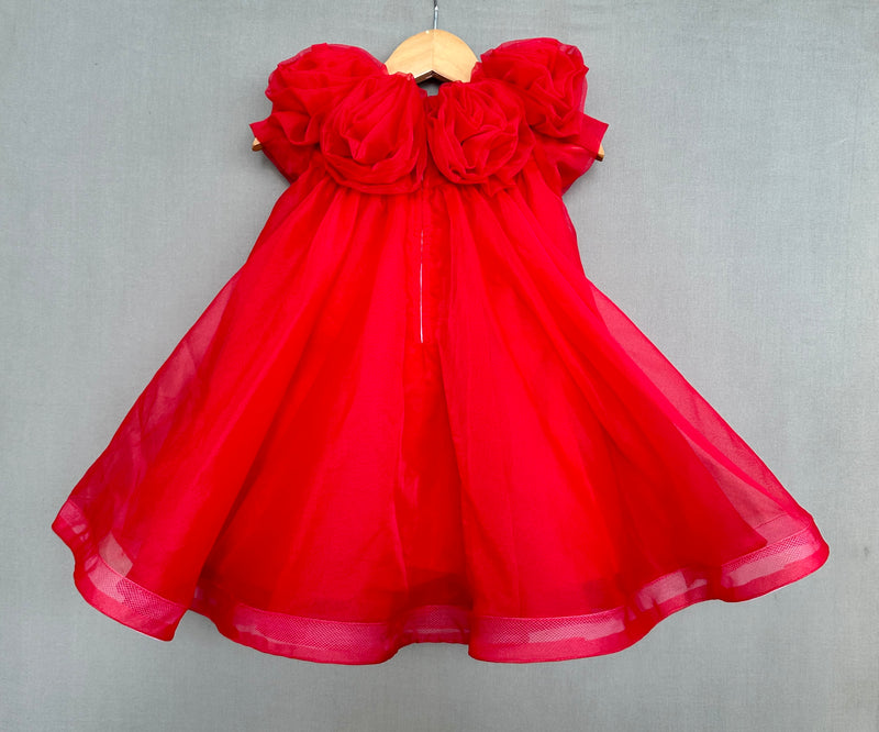 Red Organza Dress with Flowers