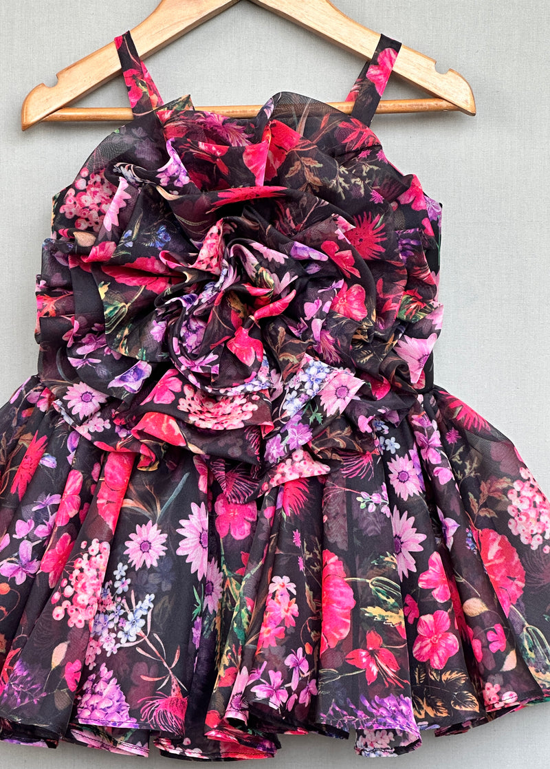 3D Flower Appliqe Dress in Soft Organza