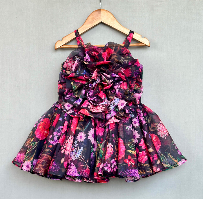 3D Flower Appliqe Dress in Soft Organza