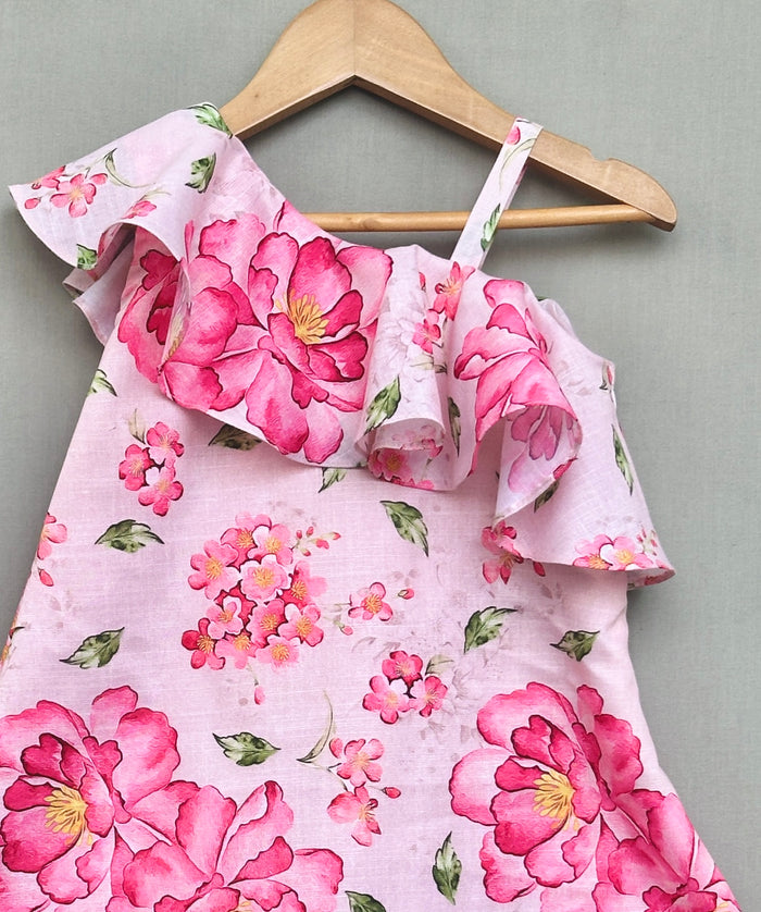 Light Pink Floral One Shoulder Dress