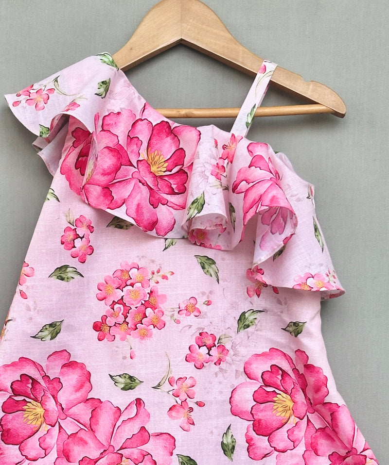 Light Pink Floral One Shoulder Dress