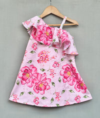 Light Pink Floral One Shoulder Dress