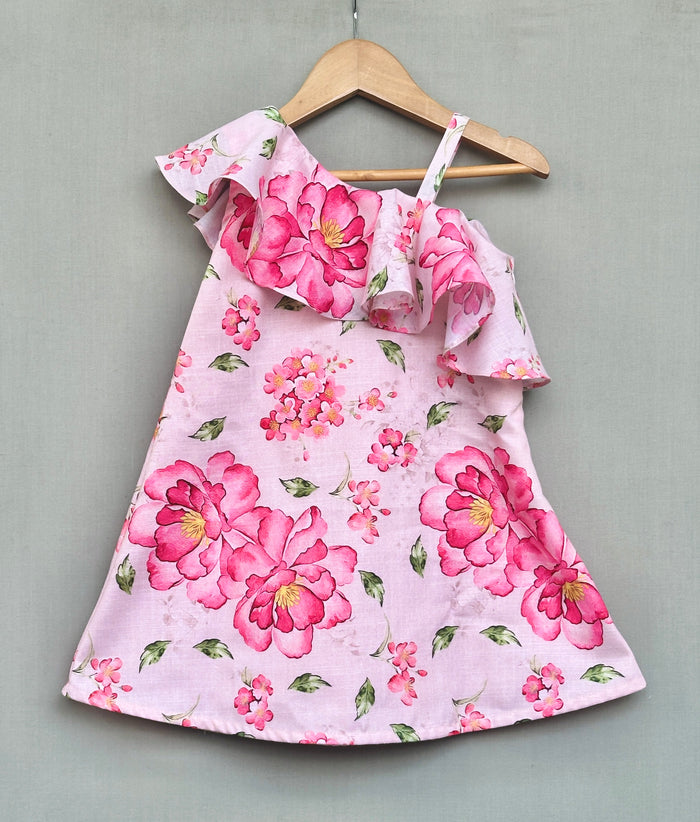 Light Pink Floral One Shoulder Dress