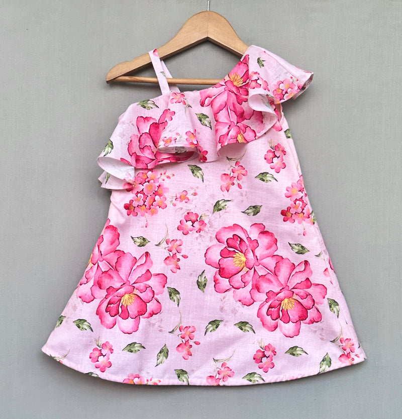Light Pink Floral One Shoulder Dress