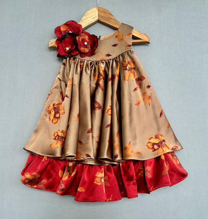 Double Layered Floral Dress with Handmade flowers