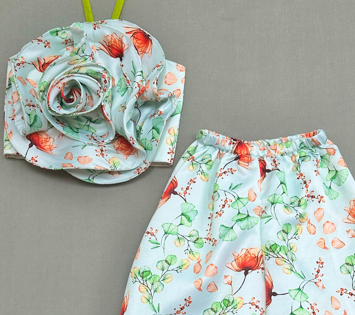 Floral Print Co-ord Set with 3D Flower