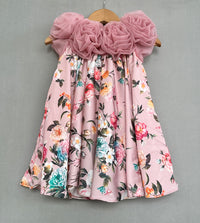 Vintage Floral Print Dress with Organza Flowers