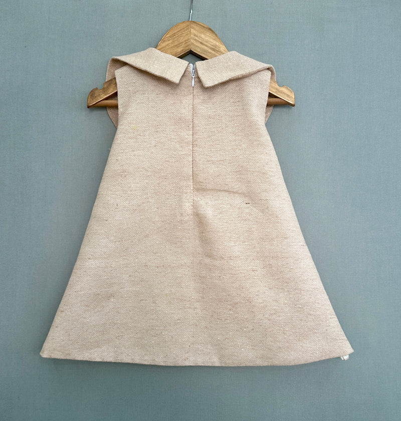 Jute Linen Dress with Floral Applique