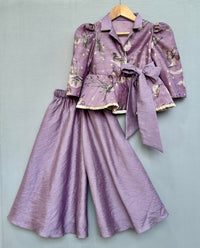 Lavender Bird Print Peplum Top with Palazzo