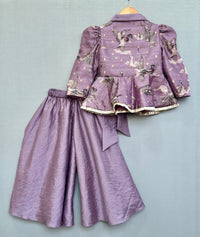 Lavender Bird Print Peplum Top with Palazzo