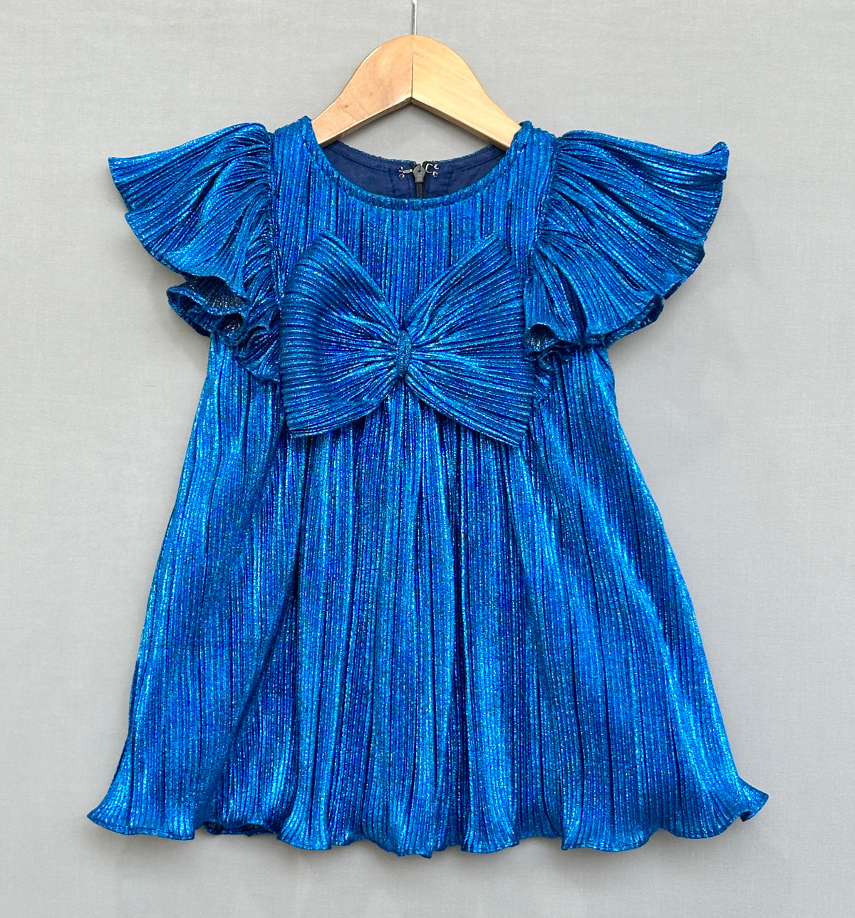 Royal Blue Pleated Party Dress with Oversized Bow