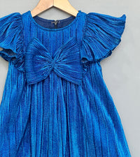 Royal Blue Pleated Party Dress with Oversized Bow