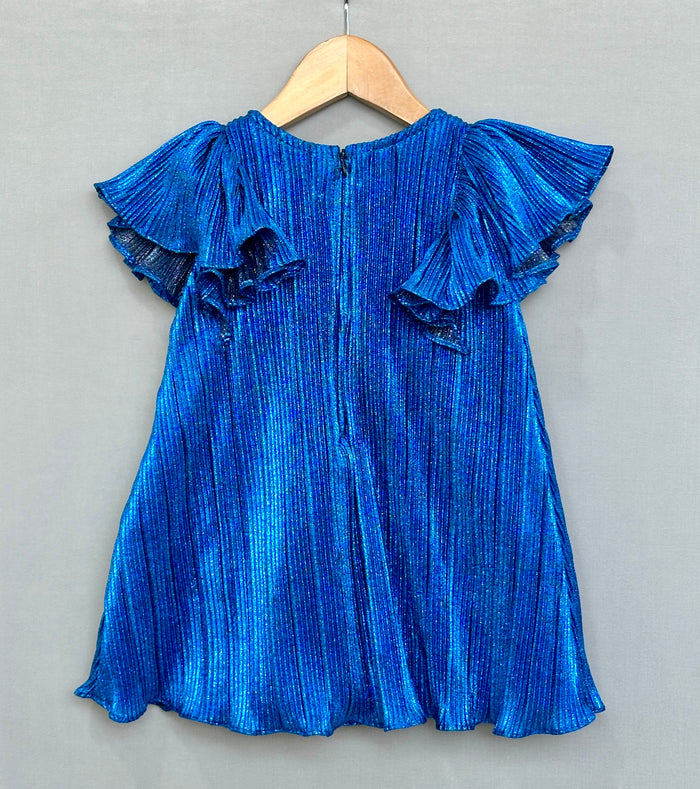 Royal Blue Pleated Party Dress with Oversized Bow