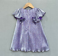 Metallic Purple Pleated Party Dress with oversized bow