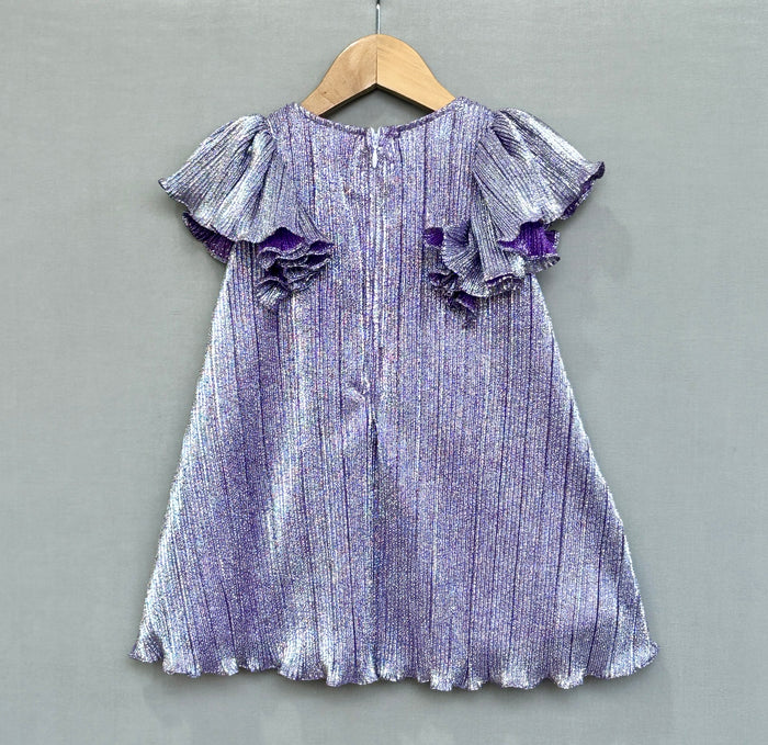 Metallic Purple Pleated Party Dress with oversized bow
