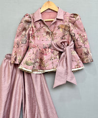 Dusty Rose Floral and Bird Print Peplum Top with Palazzo