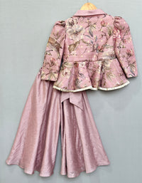 Dusty Rose Floral and Bird Print Peplum Top with Palazzo