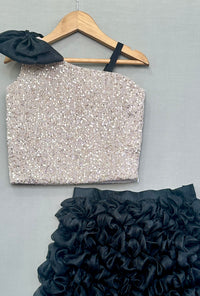 Silver Sequin Top with Black Ruffled Skirt