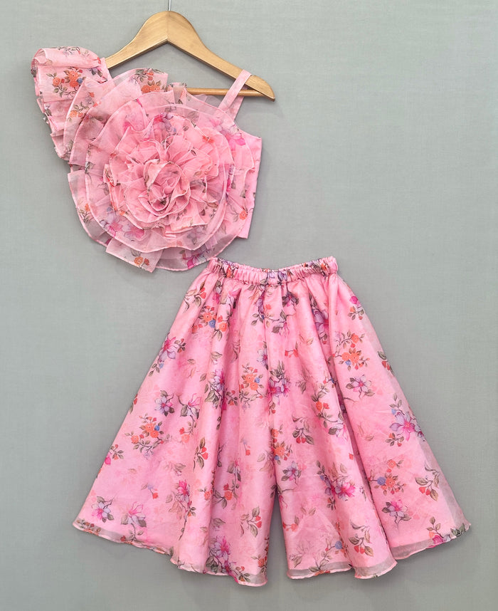 3D Organza Flower Top with Palazzo