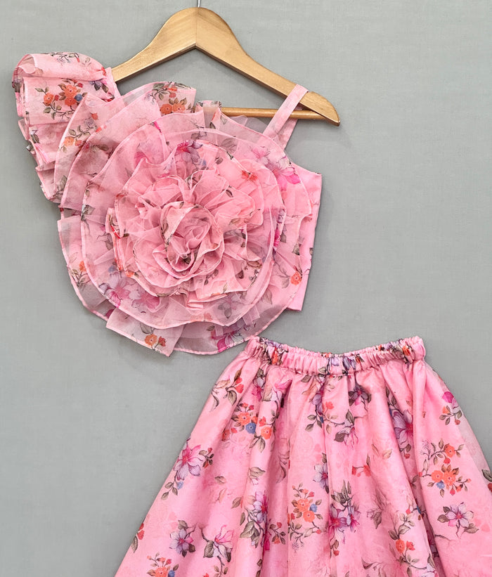 3D Organza Flower Top with Palazzo