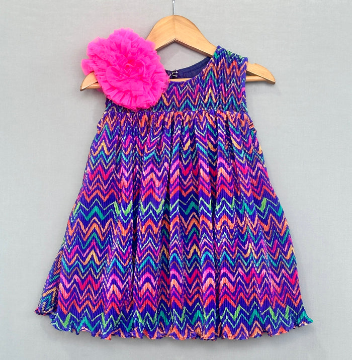 Multicolour Pleated Crush Chevron Dress